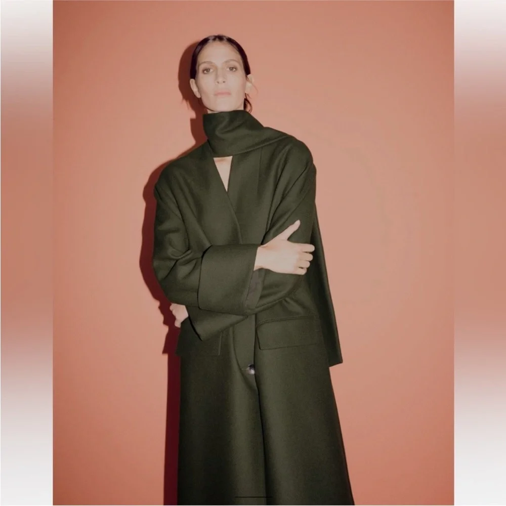 Viral Zara Coat with Scarf Wool, Olive Green. Sz xs/s - Picture 4 of 16